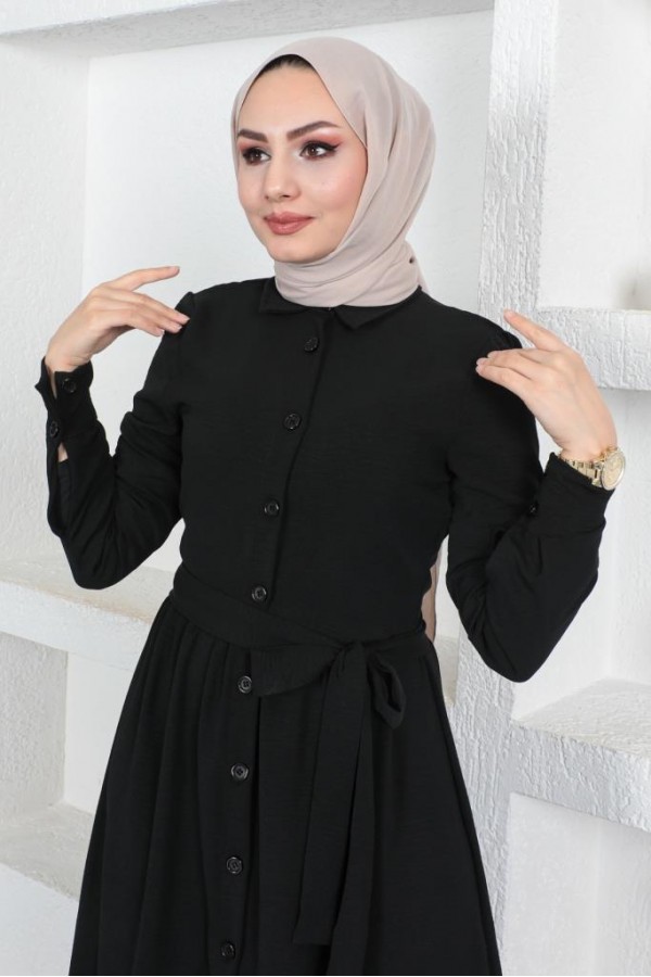  Eteği Katlı Aerobin Elbise Siyah 445