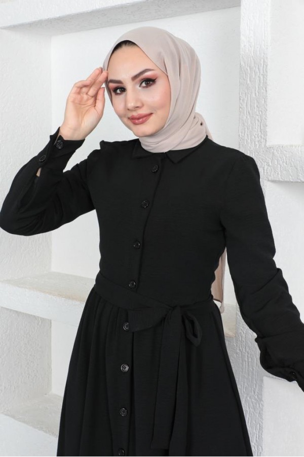  Eteği Katlı Aerobin Elbise Siyah 445
