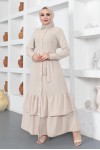  Eteği Katlı Aerobin Elbise Taş Rengi 445