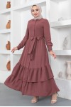  Eteği Katlı Aerobin Elbise Vişne 445