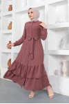  Eteği Katlı Aerobin Elbise Vişne 445