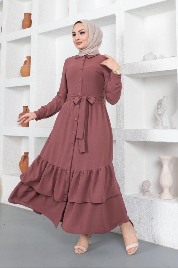  Eteği Katlı Aerobin Elbise Vişne 445