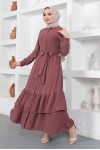  Eteği Katlı Aerobin Elbise Vişne 445