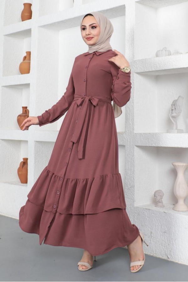  Eteği Katlı Aerobin Elbise Vişne 445