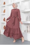  Eteği Katlı Aerobin Elbise Vişne 445