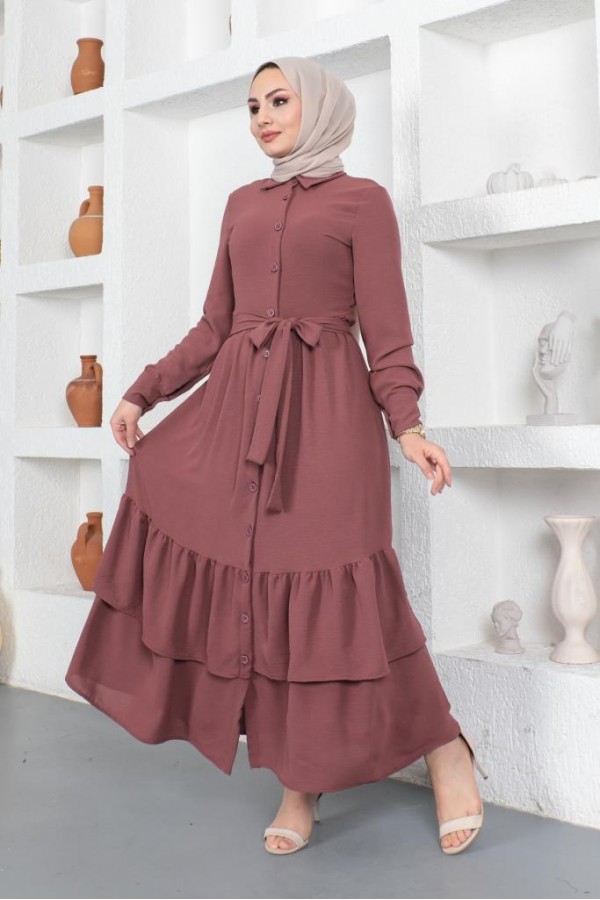  Eteği Katlı Aerobin Elbise Vişne 445