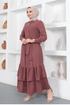  Eteği Katlı Aerobin Elbise Vişne 445