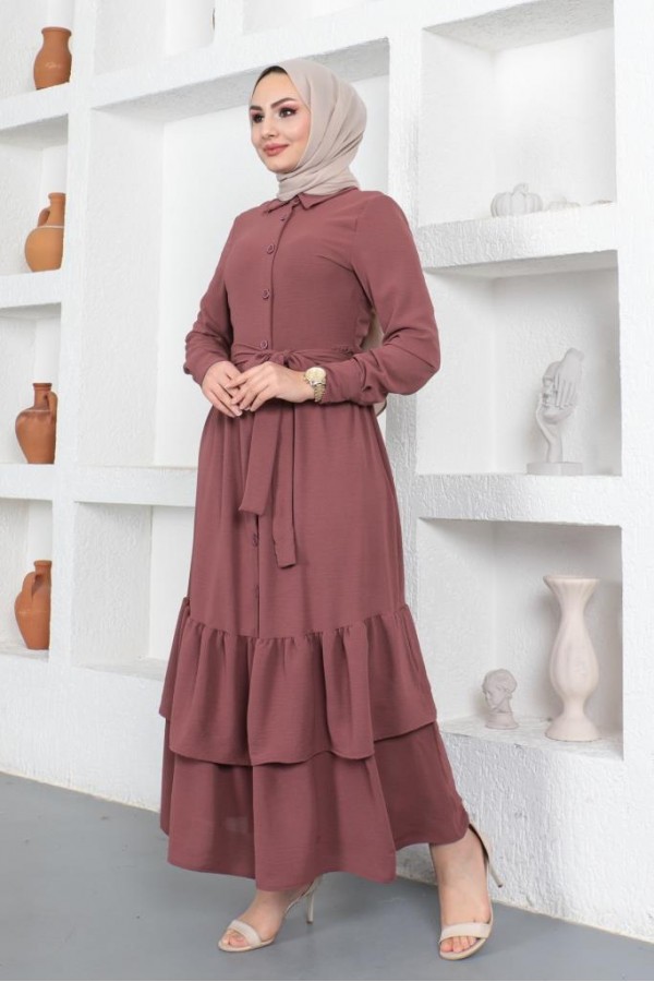  Eteği Katlı Aerobin Elbise Vişne 445