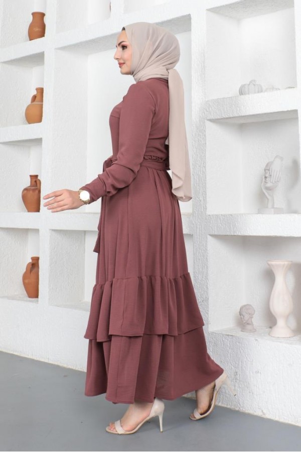  Eteği Katlı Aerobin Elbise Vişne 445
