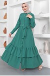  Eteği Katlı Aerobin Elbise Zümrüt Yeşili 445