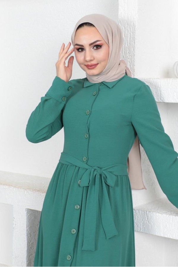  Eteği Katlı Aerobin Elbise Zümrüt Yeşili 445