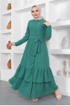  Eteği Katlı Aerobin Elbise Zümrüt Yeşili 445