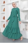  Eteği Katlı Aerobin Elbise Zümrüt Yeşili 445