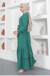  Eteği Katlı Aerobin Elbise Zümrüt Yeşili 445