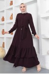  Eteği Katlı Aerobin Elbise Koyu Mor 445