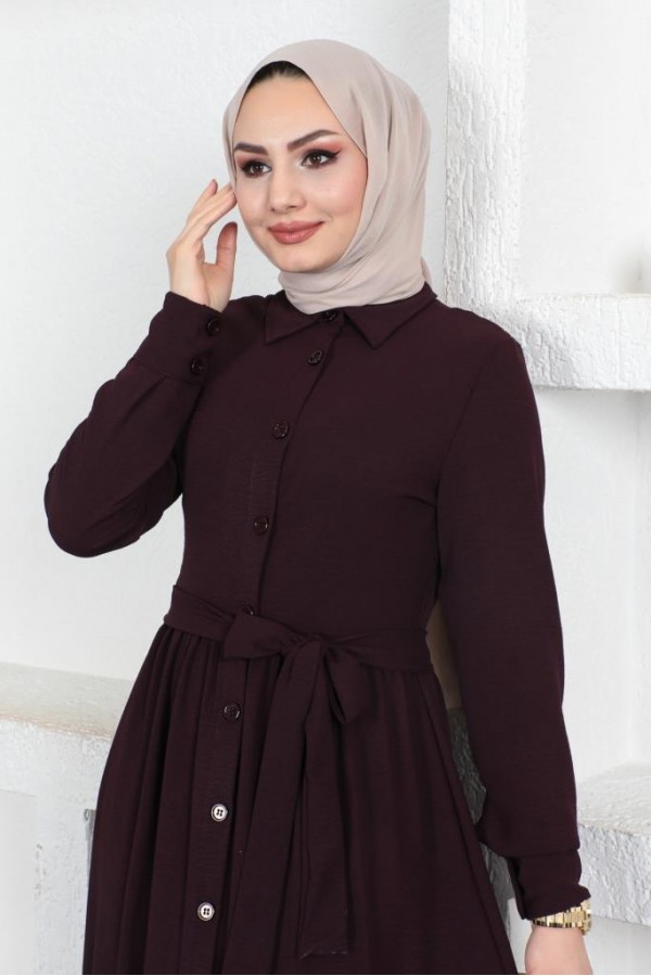  Eteği Katlı Aerobin Elbise Koyu Mor 445