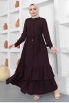  Eteği Katlı Aerobin Elbise Koyu Mor 445