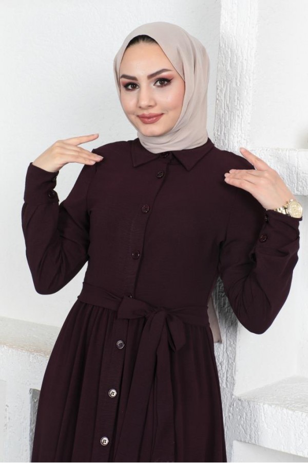  Eteği Katlı Aerobin Elbise Koyu Mor 445