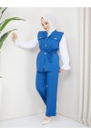 Yelekli Tesettür 3 Lü Takım Saks Mavisi 4673 Yelekli Tesettür 3 Lü Takım Saks Mavisi 4673