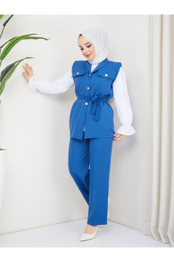 Yelekli Tesettür 3 Lü Takım Saks Mavisi 4673 Yelekli Tesettür 3 Lü Takım Saks Mavisi 4673