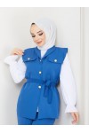 Yelekli Tesettür 3 Lü Takım Saks Mavisi 4673 Yelekli Tesettür 3 Lü Takım Saks Mavisi 4673
