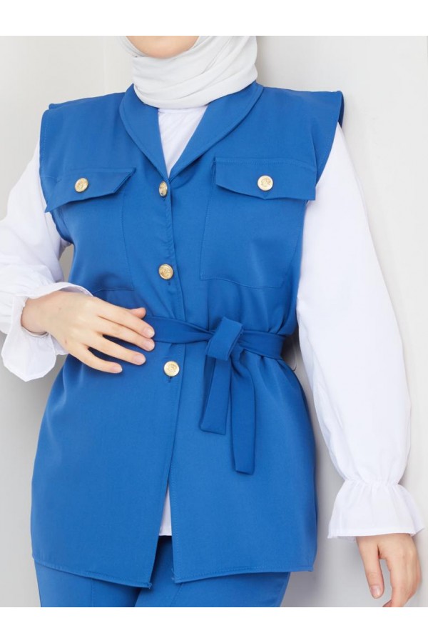 Yelekli Tesettür 3 Lü Takım Saks Mavisi 4673 Yelekli Tesettür 3 Lü Takım Saks Mavisi 4673