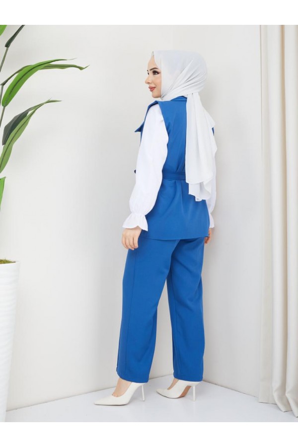 Yelekli Tesettür 3 Lü Takım Saks Mavisi 4673 Yelekli Tesettür 3 Lü Takım Saks Mavisi 4673