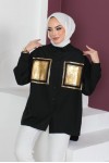 Önü Varak Baskılı Gömlek Siyah-Gold 61563 Önü Varak Baskılı Gömlek Siyah-Gold 61563