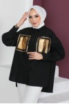 Önü Varak Baskılı Gömlek Siyah-Gold 61563 Önü Varak Baskılı Gömlek Siyah-Gold 61563