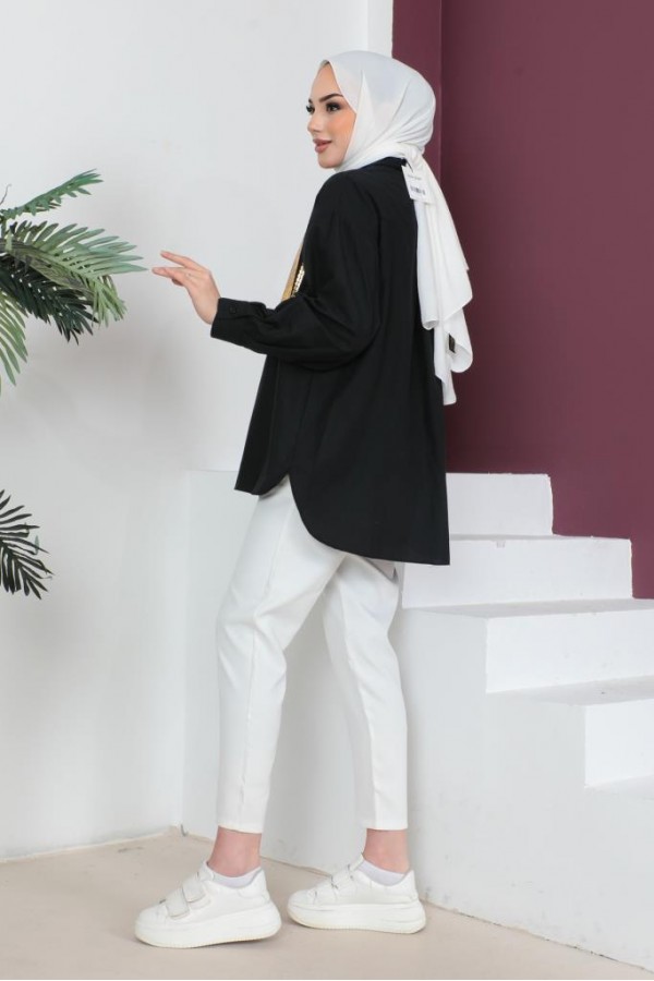 Önü Varak Baskılı Gömlek Siyah-Gold 61563 Önü Varak Baskılı Gömlek Siyah-Gold 61563