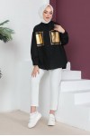 Önü Varak Baskılı Gömlek Siyah-Gold 61563 Önü Varak Baskılı Gömlek Siyah-Gold 61563
