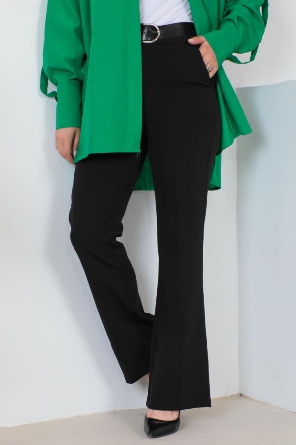  Kemerli Kumaş Pantolon Siyah 6538