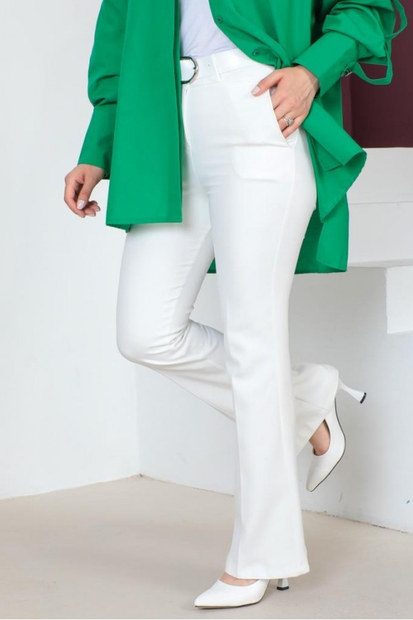 Kemerli Kumaş Pantolon Beyaz 6538 Kemerli Kumaş Pantolon Beyaz 6538