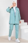  Ceket Pantolon Tesettür İkili Kot Takım Mint Yeşili 8175