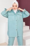  Ceket Pantolon Tesettür İkili Kot Takım Mint Yeşili 8175