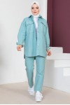  Ceket Pantolon Tesettür İkili Kot Takım Mint Yeşili 8175