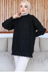  Baklava Desenli Triko Tunik Siyah 368