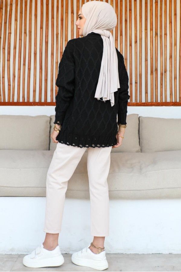  Baklava Desenli Triko Tunik Siyah 368