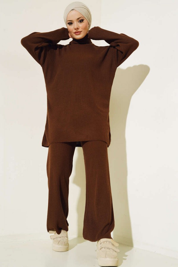 Balıkçı Yaka Kolyeli İkili Takım Kahverengi 5110 Balıkçı Yaka Kolyeli İkili Takım Kahverengi 5110