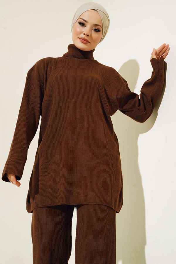 Balıkçı Yaka Kolyeli İkili Takım Kahverengi 5110 Balıkçı Yaka Kolyeli İkili Takım Kahverengi 5110