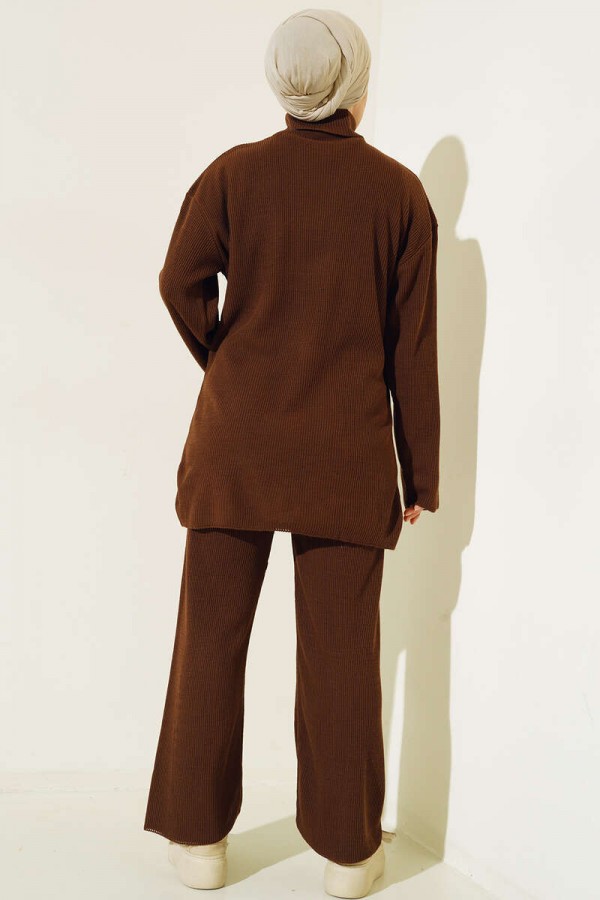 Balıkçı Yaka Kolyeli İkili Takım Kahverengi 5110 Balıkçı Yaka Kolyeli İkili Takım Kahverengi 5110