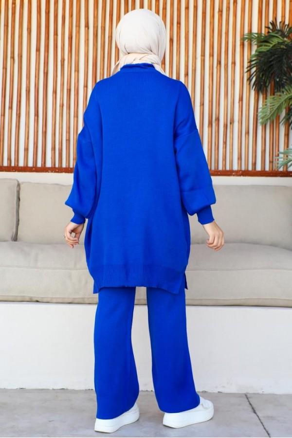  Renkli Kolye Detaylı Triko Takım Saks Mavisi 11016-86