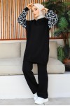  Kolları Çizgi Desenli Triko Takım Siyah 11018-05