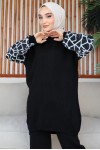  Kolları Çizgi Desenli Triko Takım Siyah 11018-05