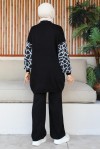  Kolları Çizgi Desenli Triko Takım Siyah 11018-05