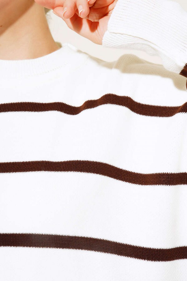 Çizgili Triko Tunik Kahverengi 11023-33 Çizgili Triko Tunik Kahverengi 11023-33