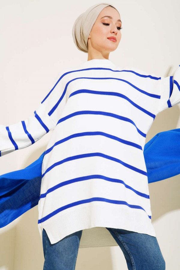 Çizgili Triko Tunik Saks Mavisi 11023-33 Çizgili Triko Tunik Saks Mavisi 11023-33