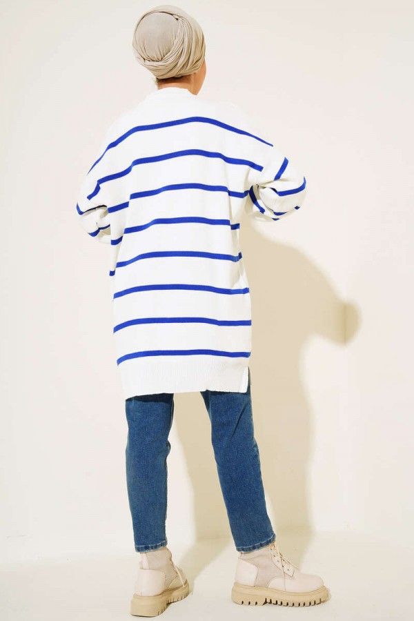 Çizgili Triko Tunik Saks Mavisi 11023-33 Çizgili Triko Tunik Saks Mavisi 11023-33