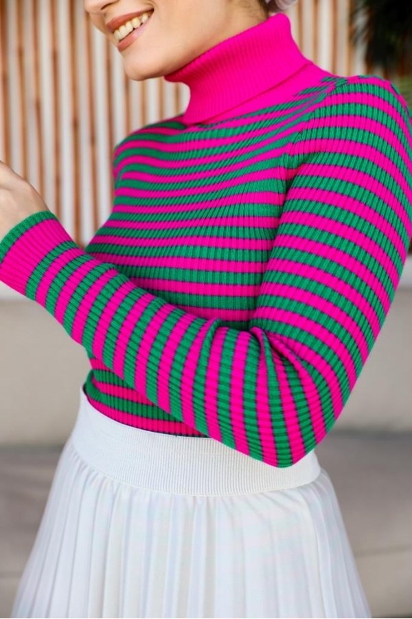  Çizgili Triko Bady Fuşya 5087