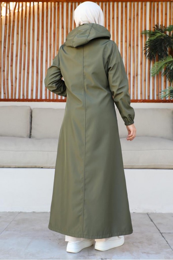 Mevsimlik Cepli Kap-Trençkot Haki 7003-1